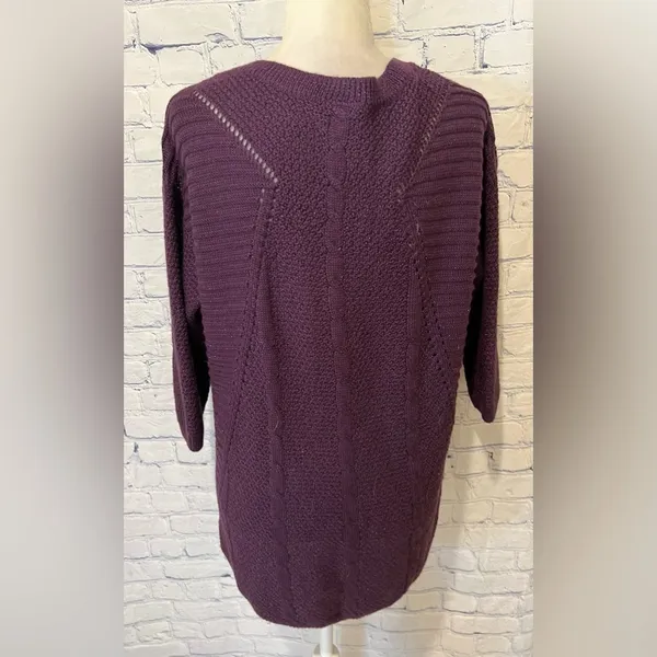 Torrid Lurex Pointelle Tunic Sweater Wool Blend Metallic Purple 1/1X - Image 4