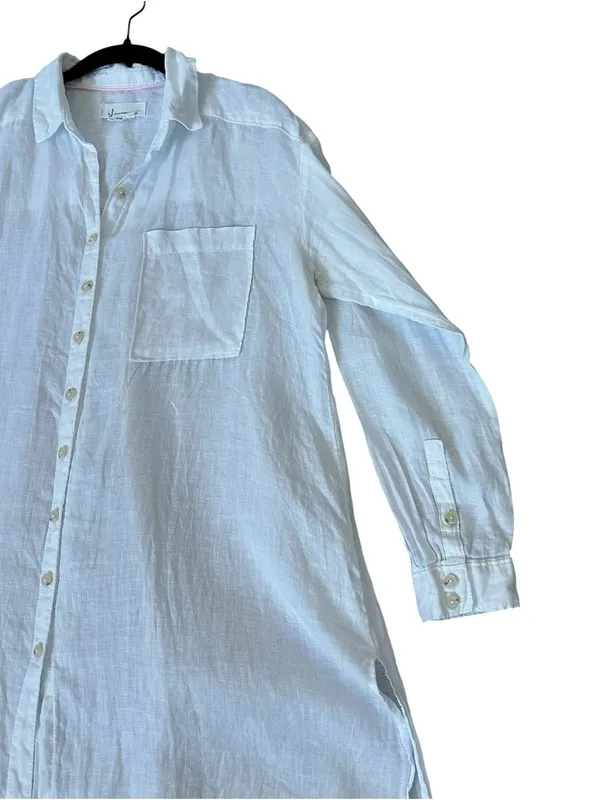 By Anthropologie White Linen Shirt Dress Long Sleeve Coastal Chic Quiet Luxury - Image 5
