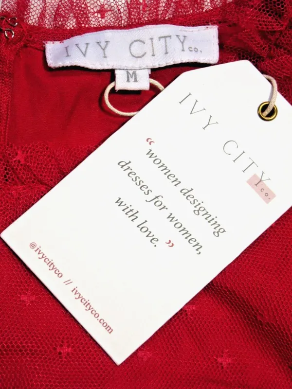NWT Ivy City Co Whimsical Gown in Red Embroidered Tulle Ruffled Maxi Dress M - Image 9