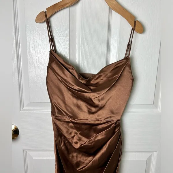 House of CB Satin Reva Sleeveless Toffee Balcony Corset Midi Dress XS - Image 4