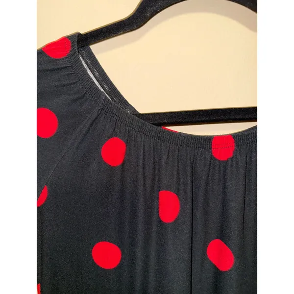 Women Black Red Polka Dot Pinup Babydoll M Top Bell‎ Sleeve Whimsygoth Indie - Image 4