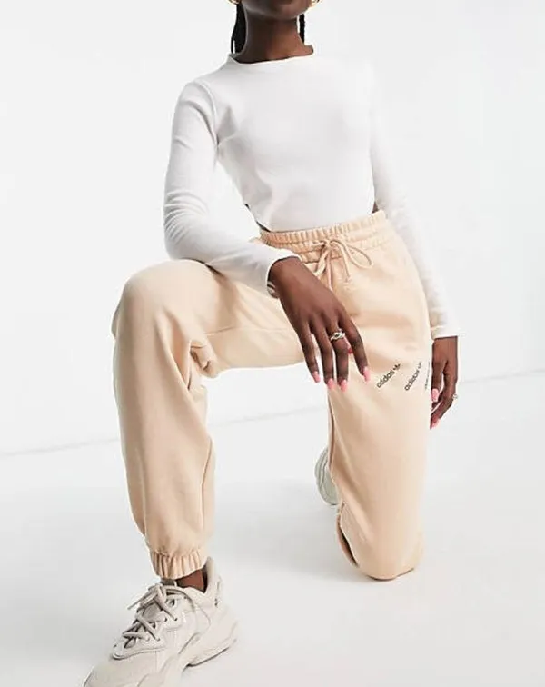 Adidas Originals 'Logomania' triple logo joggers in blush - Image 2