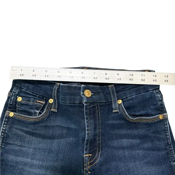 7 For All Mankind Women’s Dark Blue Ankle Straight Jeans With Frayed Hem 25 - Image 3