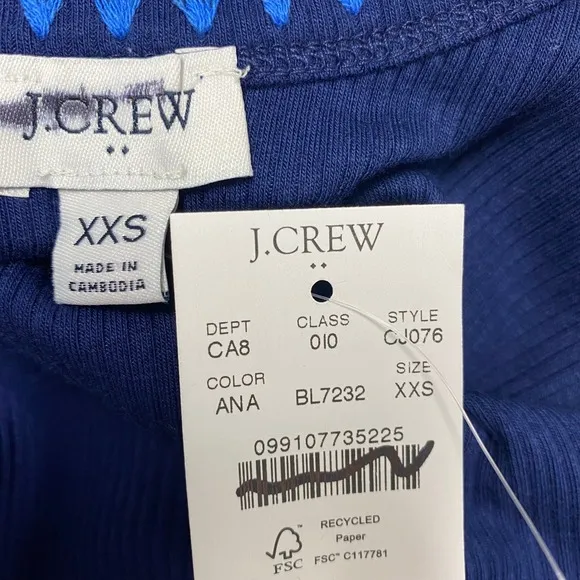 J Crew‎ Top Womens XXS Navy Blue Ribbed Knit Blanket Stitch Trim Tank CJ076 - Image 4