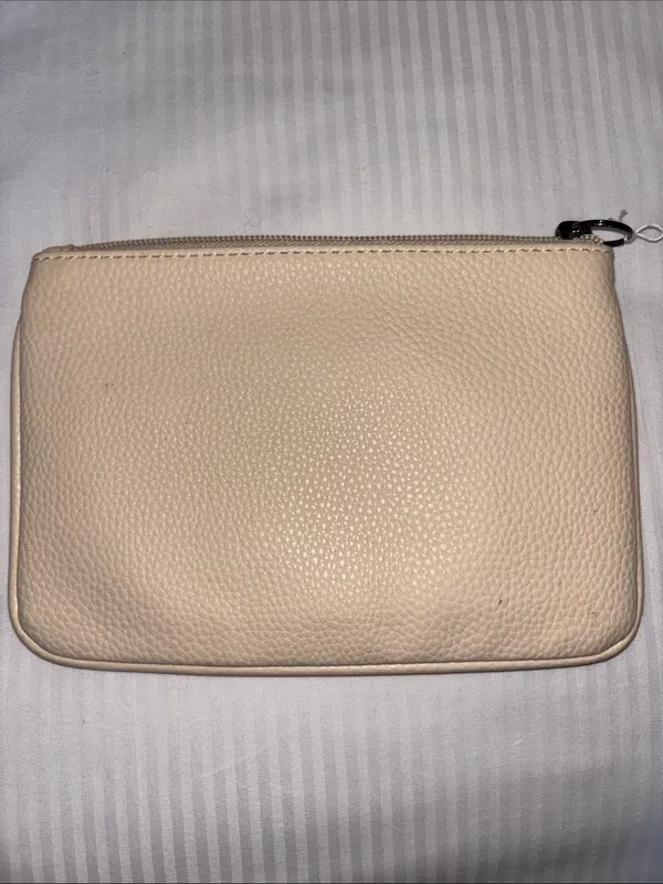 Harrods Pebbled Leather Zip Pouch in Cream - Image 2