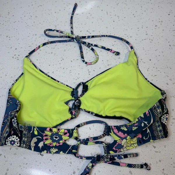 Raisins Womens Mixed‎ Print Lace Up Halter Bikini Top Navy Blue Floral Medium M - Image 5