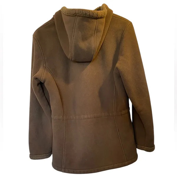 LANDS' END Brown Fleece Sherpa-Lined Hooded Jacket Coat - Size Small - Image 6