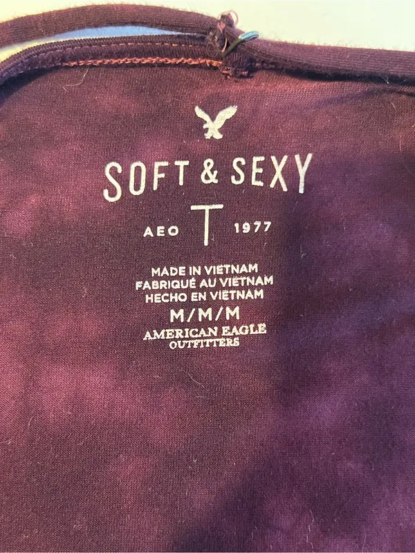 American Eagle Soft & Sexy Tagless Crisscross Short Sleeve Top Burgundy Tie Dye - Image 5