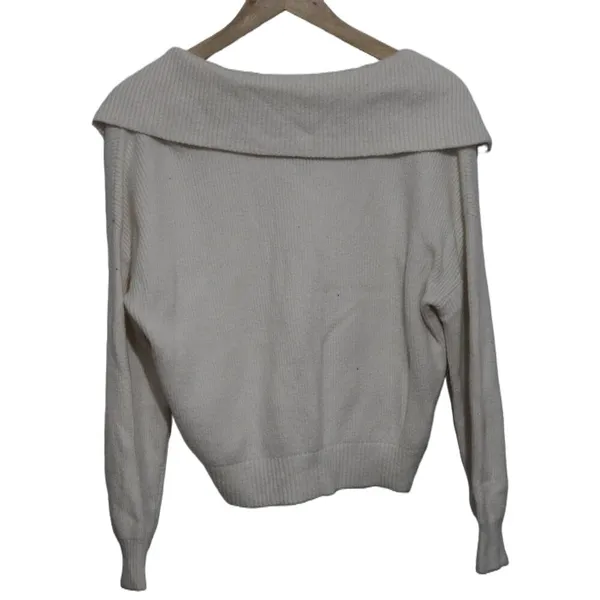 Womens Abercrombie & Fitch Cream Ribbed Knit Long Sleeve V-Neck Sweater Size XS - Image 2