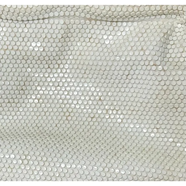 Vintage White Metal Mesh Clutch Purse Mid Century Gate Mouth Evening Bag Bridal - Image 3