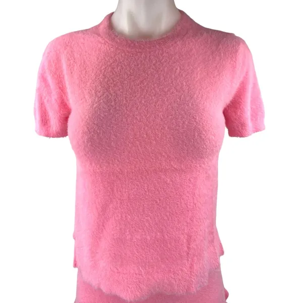 ASOS Pink Fleece Cardigan Short Sleeve T Shirt Shorts Sweater 3 Piece Set Size 2 - Image 6