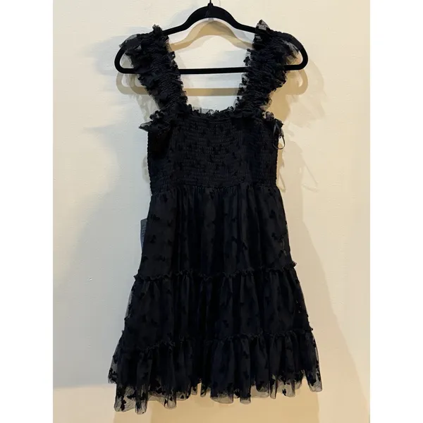 En Saison Casey Flutter Mini Dress Black Size Medium Embroidered Bows - Image 4