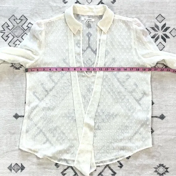 Avec Les Filles Sheer Textured Dot Tie Neck Blouse in Ivory Medium - Image 6