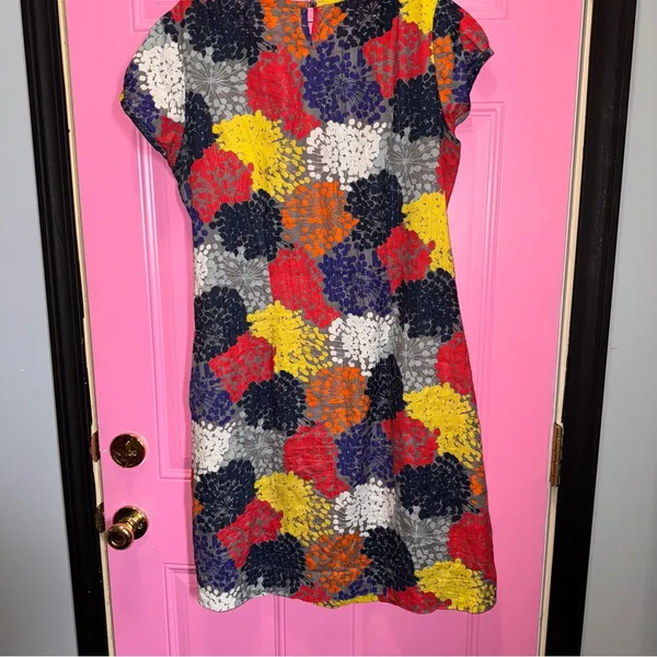 Boden Womens Multi Color Floral Cotton Shift‎ Dress US 14L Smocked Dobby - Image 5