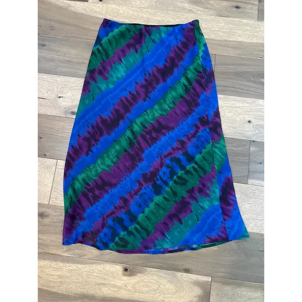 Cato Blue Purple Green Chiffon Maxi Skirt Size M Fully Lined Elastic Waist Flowy - Image 2