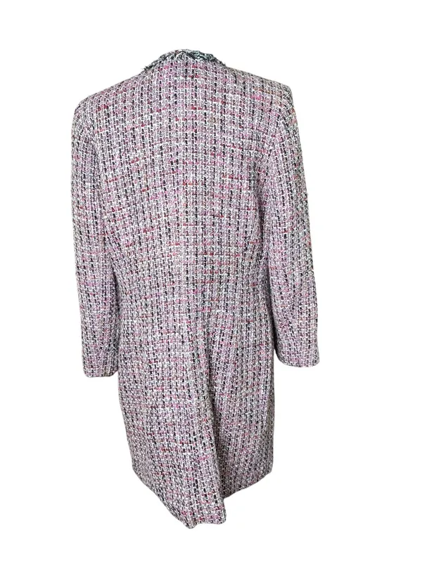VTG Garfield & Marks Pink Tweed Coco Jacket Longline Open Front Fringe Sz 4 USA - Image 5