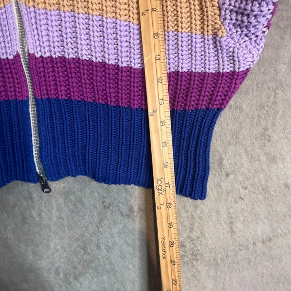 Women's Chunky Knit Colorblock Ribbed Knit Full Zip Sweater Size S Cropped Retro - Image 10