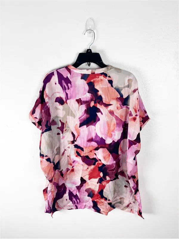 NATORI Multicolored Watercolors Short Sleeves Tunic Top Large Casual Flowy Artsy - Image 2