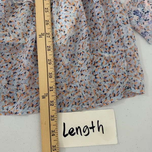 Floral Long Sleeve Mini Dress‎ Smocked Waist V-Neck Back Tie Medium Wedding Boho - Image 9