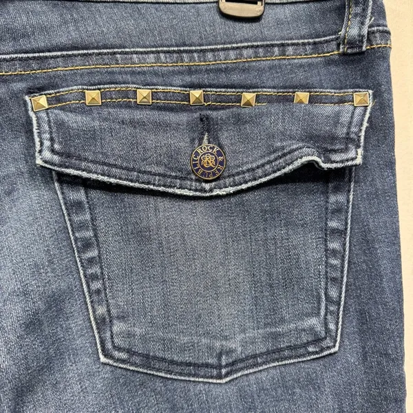 Rock & Republic Studded Pocket Medium Wash Denim Slim Straight 5 Pocket Jeans - Image 4