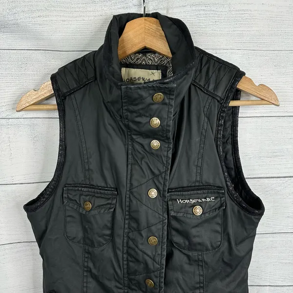 Horseware Ireland Womens size XS Waxed Canvas Leather Trim Quilted Barn Vest - Image 3