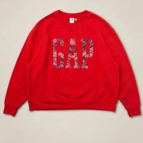 GAP Red Crewneck Sweatshirt Tie-Dye Pink Logo Y2K 90s Preppy M - Image 5