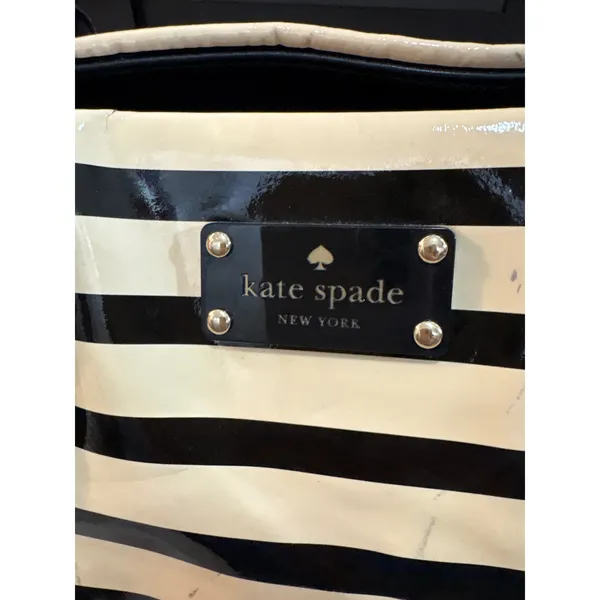 Kate Spade New York‎ Striped Patent Leather Tote Bag Black Cream - Image 6