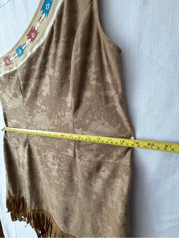Women’s Size M One Shoulder Fringe Suede Mini Dress Western Boho Tan (A650) - Image 4