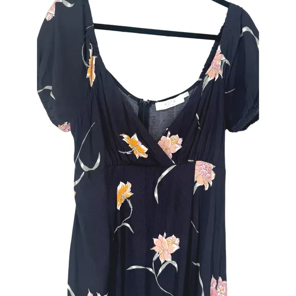 NWT ASTR the Label Womens Navy Blue Floral Puff Sleeve Babydoll Mini Dress Sz XL - Image 6