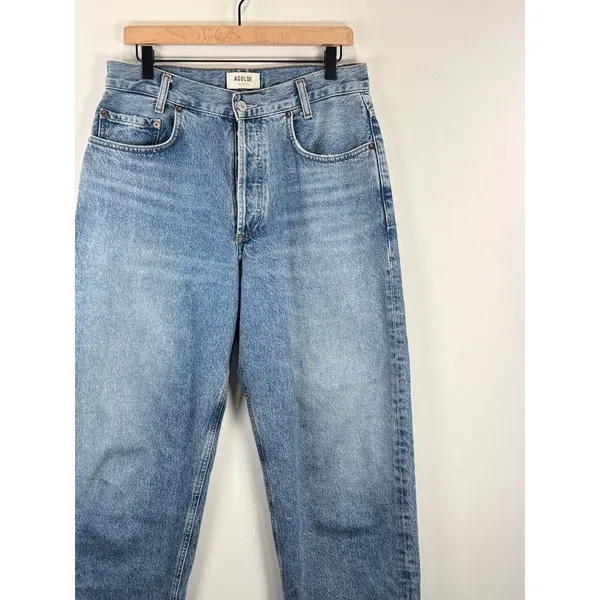 AGOLDE Womens Jeans Blue High Rise Baggy Tapered Denim Button Fly Medium Wash 28 - Image 7