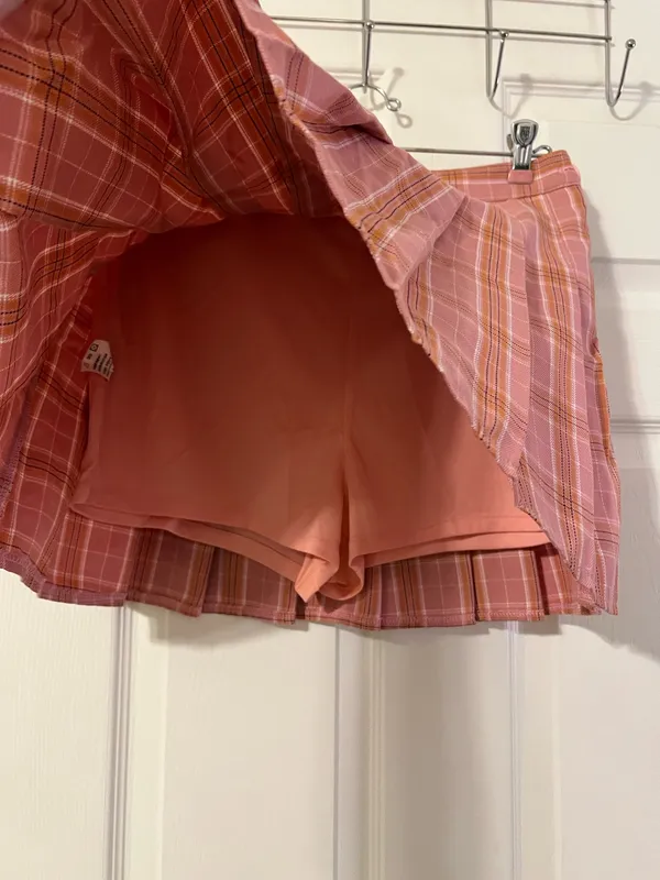 Amazon Pink Plaid Pleated Mini Skirt - Image 3
