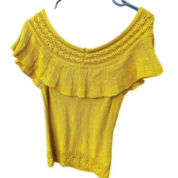 Anthropologie size S off shoulder ruffle neckline knit top. - Image 3