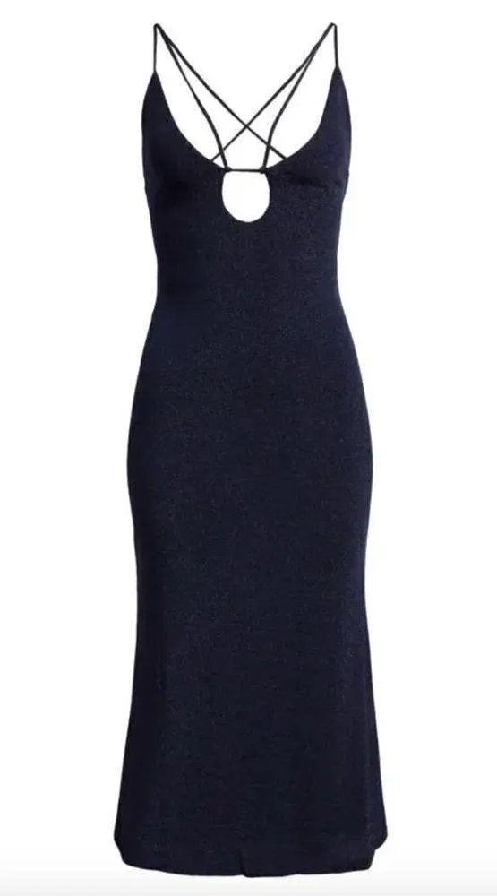 Misha Veronika Strappy Stretch Metallic Midi Dress Nightshade Blue Womens Size 4 - Image 12
