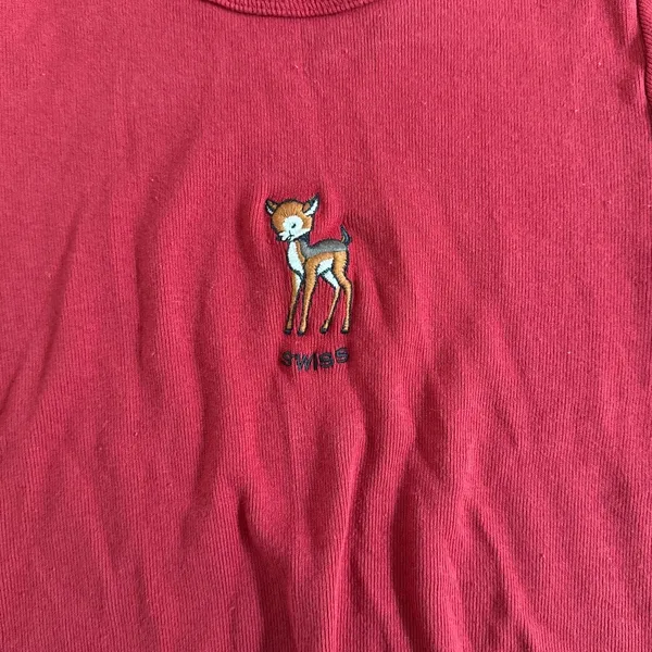 Brandy Melville J Galt Deer Baby Tee Shirt Size OS in Red - Image 2