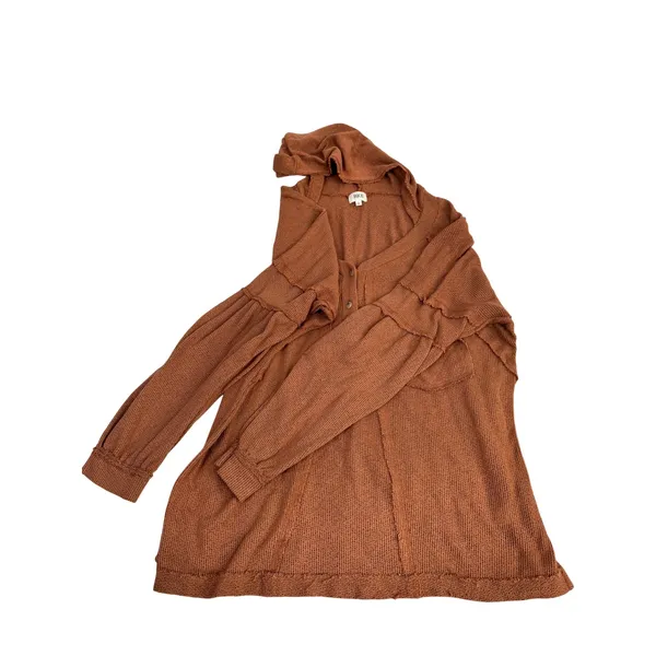 BKE Womens Oversized Thermal Henley Hoodie Rust‎ Brown Waffle Knit L - Image 4