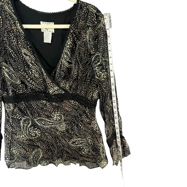 ICE Y2K Silk Babydoll Top Womens L Black Abstract Paisley Lined Whimsigoth Boho‎ - Image 11