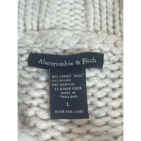 Abercrombie & Fitch Lambswool Chunky Knit Cardigan Sweater Cream VTG Y2K READ - Image 7