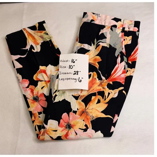 Zara Basic Floral Lily Print Trousers Black Orange Slim Ankle Pants Womens 8 - Image 8