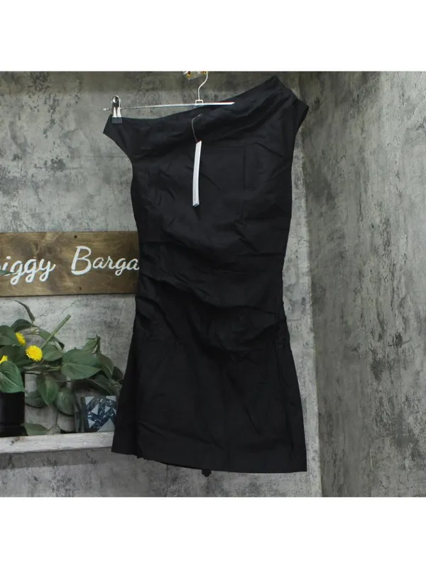 NWT Aqua Linen Blend One Shoulder Asymmetric Mini Dress IDO14628 Black XXS - Image 2