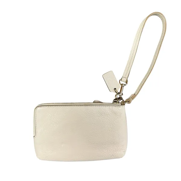 Coach Double Corner Double Zip Wristlet Pebbled Leather Chalk/Light Gold - Image 3