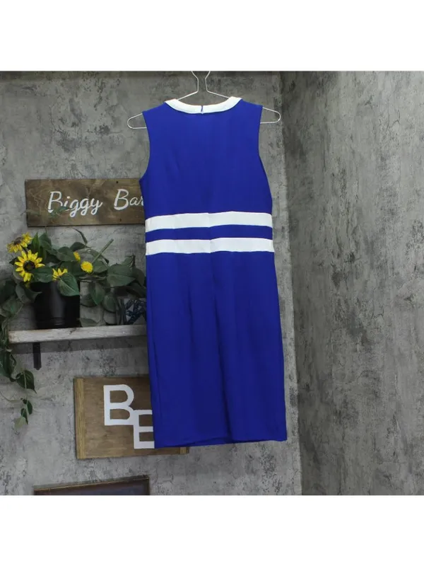 NY Collection Colorblock 2-Piece Dress and Jacket Set Sapphire Blue / White 6P - Image 7