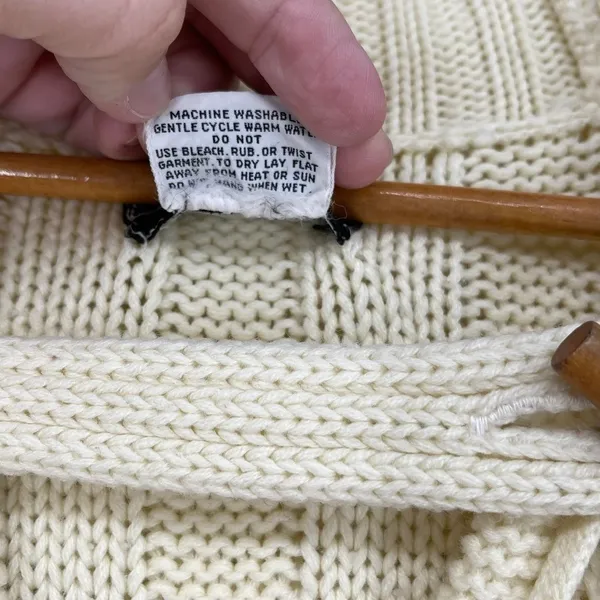 Vintage Monarch Knits Cable‎ Knit Hooded Toggle Cardigan Sweater Ivory Size L - Image 6