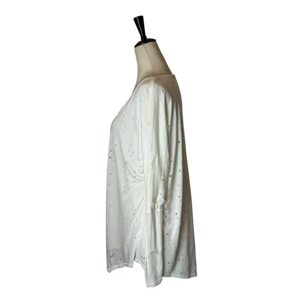 Trouble At The Mill‎ Shirt Women Medium White V Neck Distressed Long Sleeve Tee - Image 5