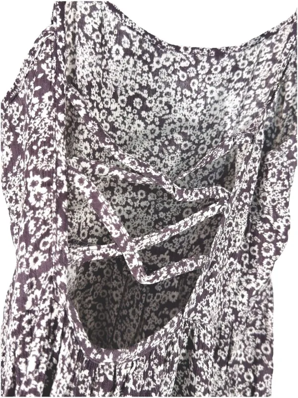 Kiwi + Punch Boho Floral Babydoll Mini Dress Lace Up Back Misty Plum Small NWT - Image 5