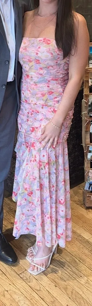 ZARA Pink Floral Midi Dress - Image 2