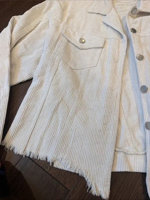 Altar'd State Off White Cropped Trucker Corduroy Jacket Large - C66-004 - Image 5