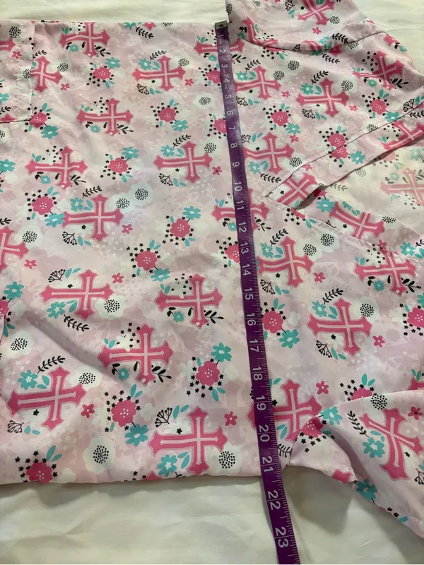Wear For Care Pink Cross Scrub Top Size Small | V-Neck Medical Uniform | Nurse - Image 6