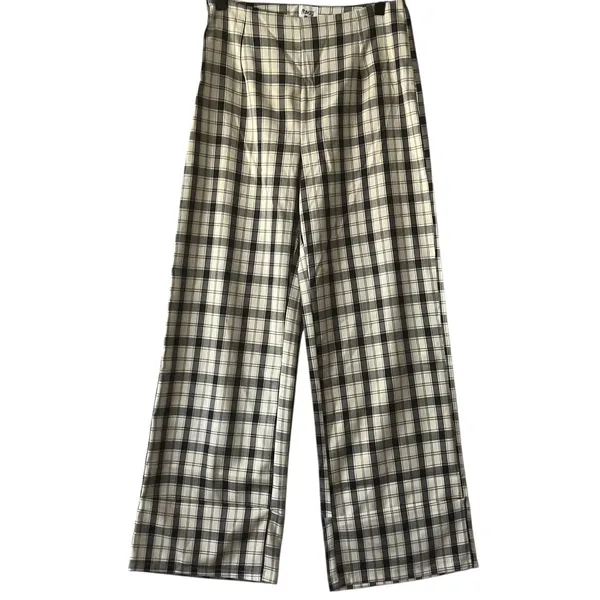 Princess Polly Euros‎ Plaid Wide Leg Trousers Pants Size 6 Black Cream Checkered - Image 2