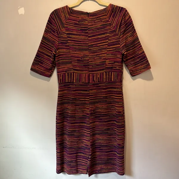 Trina Turk Striped Jersey 3/4 Sleeve Knee Length Fitted Sheat Dress Maroon Brown - Image 2