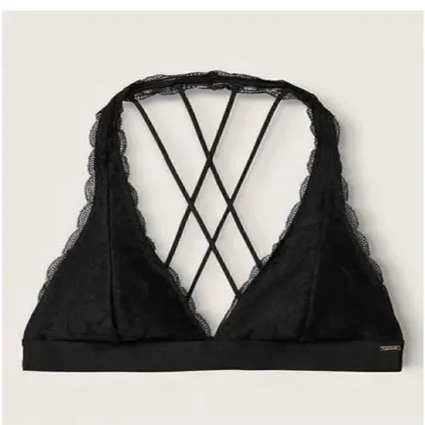 PINK Victoria’s Secret Black Lace Strappy Back Halterneck Bralette - Image 3